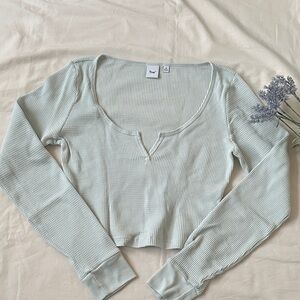 TNA Light ice blue Waffle Knit Long Sleeve Crop Top